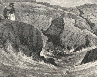 1895 The Spouting Cave, Newport, Rhode Island Original Antique Wood Engraving - Mounted and Matted - Decorative Art - Available Framed
