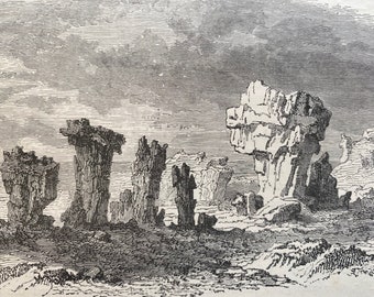 1880 Rocks in the Paumotus Archipelago Original Antique Print - Pacific Islands - Mounted and Matted - Available Framed