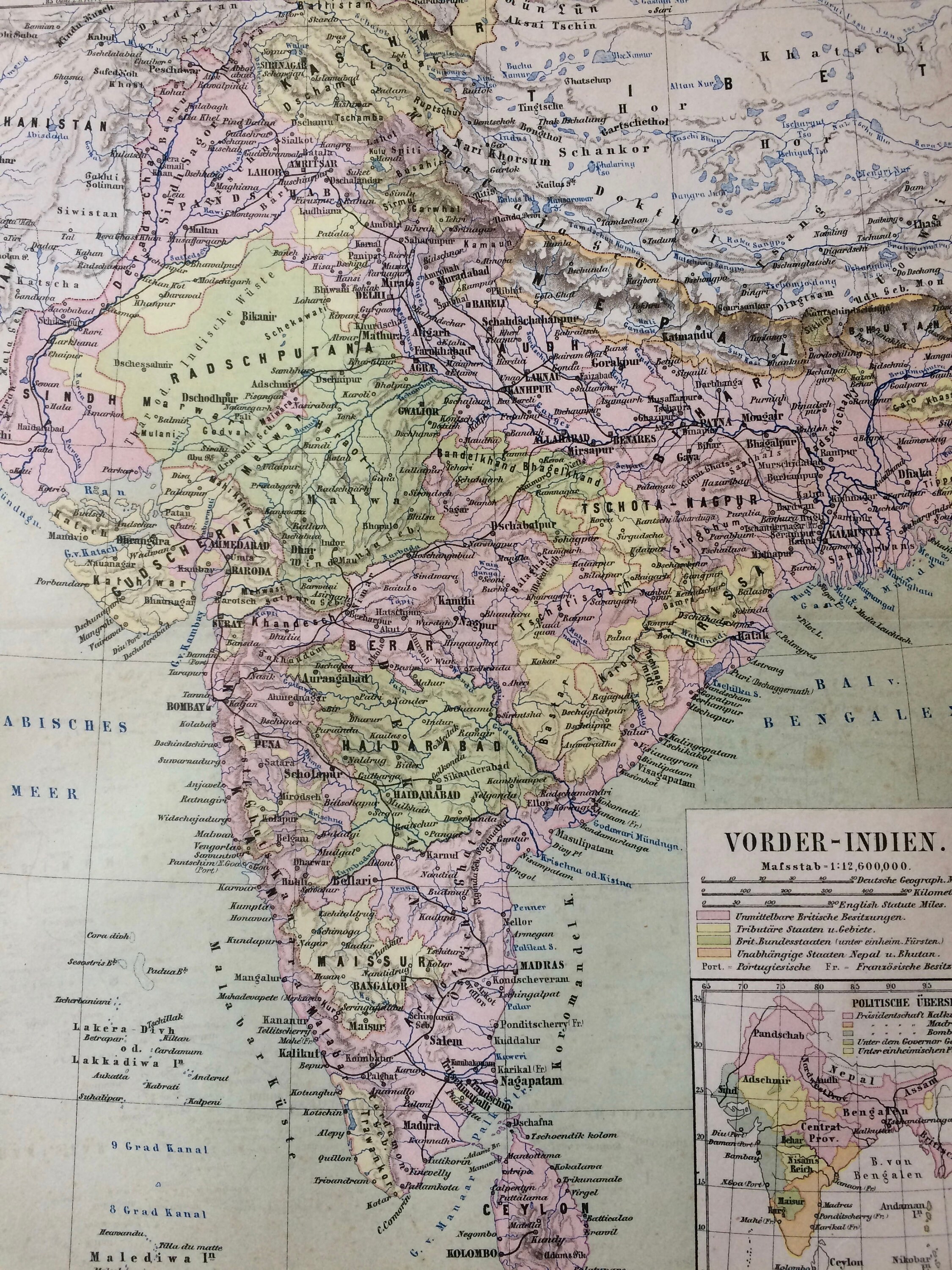 1877 India Large Original Antique Map - Available Mounted and Matted ...