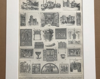 1897 Byzantine Art & Architecture Original Antique Print - Architect Gift - Mounted and Matted - Available Framed