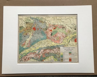 1897 Geological Map of Germany Original Antique Map - Geology - Available Framed - Vintage Map