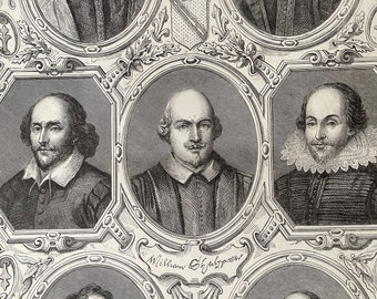 1864 Portraits of Shakespeare  Original Antique Print - Available Framed