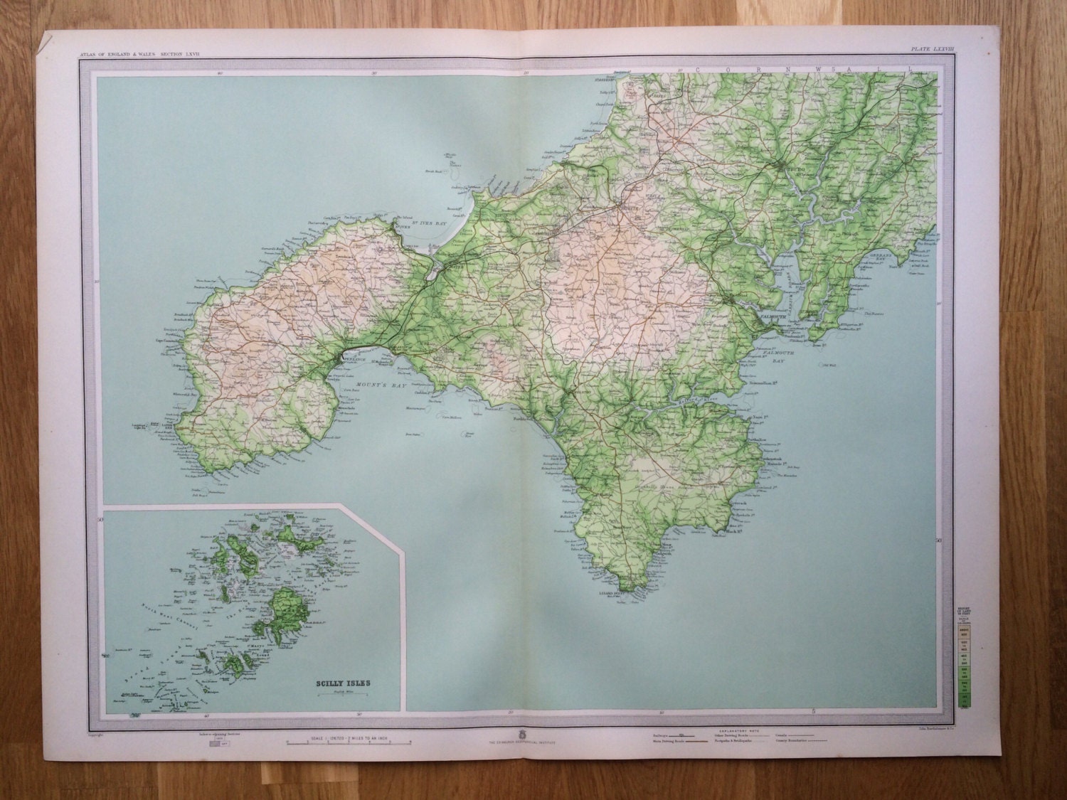 1903 LAND'S END & Falmouth Large Original Antique Map, 17.5 x 23 inches