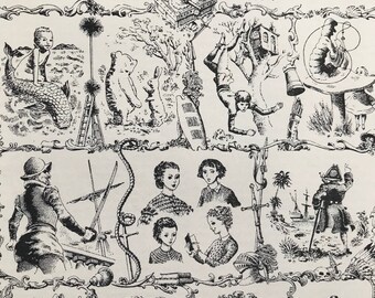 1940s Childrens Book Literature Characters Original Vintage Print - Mounted and Matted - Nursery Decor - Children Room - Available Framed