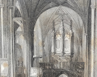 1838 Bristol Cathedral - Ante Choir Original Antique Engraving - Architecture - Mounted and Matted - Available Framed