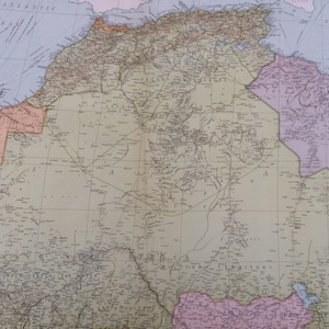 1920 Nordwest-Afrika, extra große originale antike Karte mit offenen und im Bau befindlichen Eisenbahnlinien und Dampferlinien - Marokko, Algerien