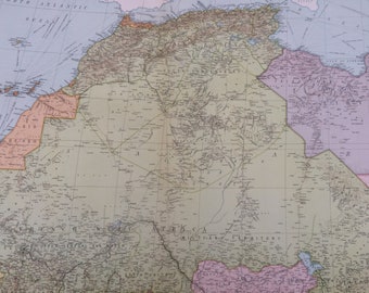 1920 Northwest Africa Extra Large Original Antique Map showing railways open and under construction and steamer routes - Morocco, Algeria