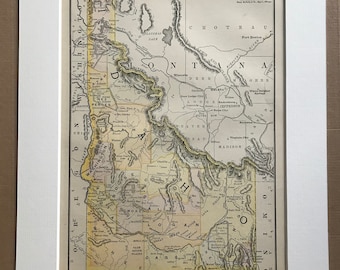 1891 Idaho Original Antique Map - US State - United States - State Map - Vintage Decor - Available Framed