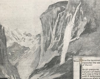 1940s How Barometers measure Mountain Heights Original Vintage Print - Mounted and Matted - Geology  - Available Framed