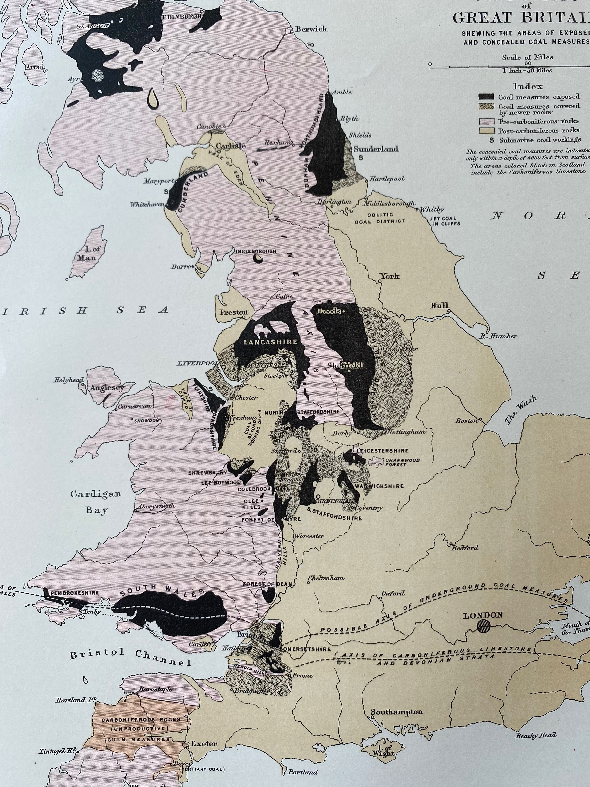 1875 Coal Fields of Great Britain Original Antique Map - Coal Mining ...
