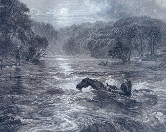 1874 The Drowned Lovers  Original Antique Print - Poetry - Mounted and Matted - Available Framed