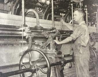 1940s Lace Factory Original Vintage Print - Mounted and Matted - Machinery - Haberdashery - Seamstress - Sewing - Available Framed