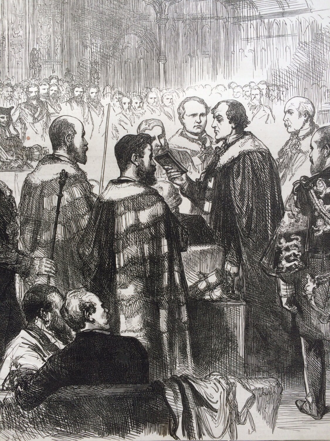 1877 Opening of Parliament Lord Beaconsfield taking the oaths as a