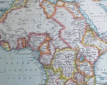 1905 Africa Original Antique Map with inset maps of Cape Town and Zanzibar - Available Framed