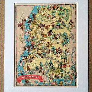 1935 Mississippii Original Vintage Cartoon Map - Ruth Taylor - Montado y Mate - Mapa caprichoso - Estados Unidos