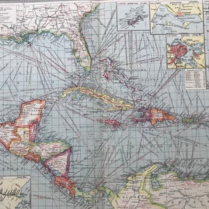 1903 Westindische Inseln & Mittelamerika: Industrie und Nachrichtentechnik Große Original Antike Landkarte, 15,5 x 20,5 Zoll, Landkarte von Harmsmour