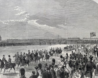 1864 The Volunteer Review in Hyde Park Original Antique Print - Available Framed