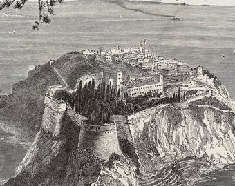 1876 Monaco, from the Mainland Original Antique Engraving - Mounted and Matted - Available Framed