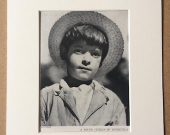 1940s Venezuelan Boy Original Vintage Print - Mounted and Matted - Portrait Photography - Child - Children - Available Framed