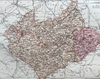 1875 Leicester & Rutland Original Antique Map - UK County Map - Available Matted and Framed
