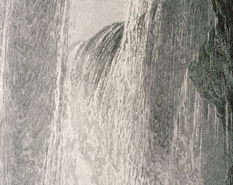 1895 Under Niagara Falls, Canada Side Original Antique Wood Engraving - Mounted and Matted - Niagara Falls - Waterfall - Available Framed