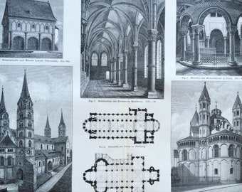 1897 Roman Architecture Original Antique Print - Available Framed - Gift for Architect - Vintage Decor