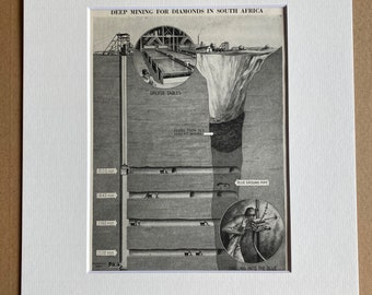 1940s Diamond Mining in South Africa Original Vintage Print - Mounted and Matted - Available Framed