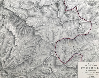 1875 Map of part of the Pyrenees to illustrate campaign of 1813 Original Antique Map - Battle Map - Military History - Available Framed