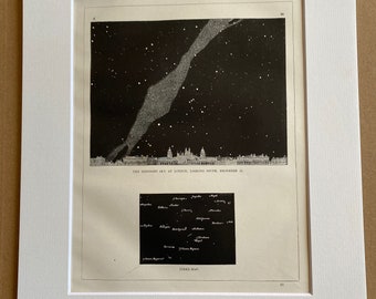 1869 The Midnight Sky at London - December Original Antique Print - Mounted and Matted - Available Framed - Astronomy - Star Constellation