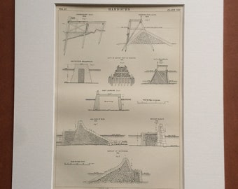 1875 Harbours Original Antique Matted Engraving - Londonderry, Leith, Breakwater, Dunkirk, Port, Pier, Quay - Matted & Available Framed