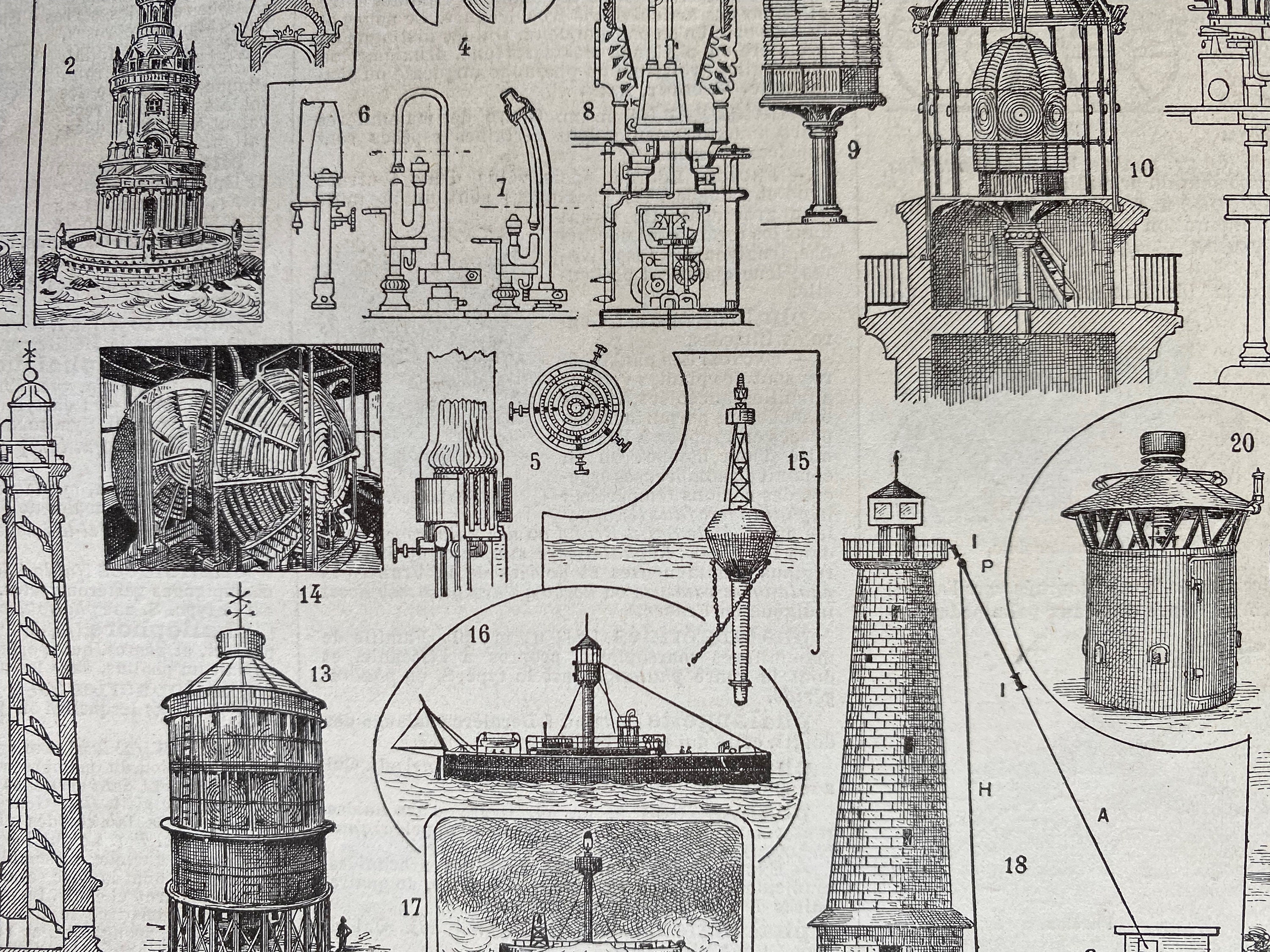 1923 Lighthouse Original Antique Print - Nautical Decor - Mounted and ...