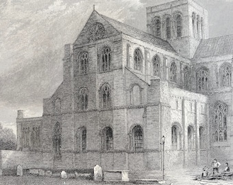 1836 Winchester Cathedral - View of the North Transept Original Antique Engraving - Architecture - Mounted and Matted - Available Framed