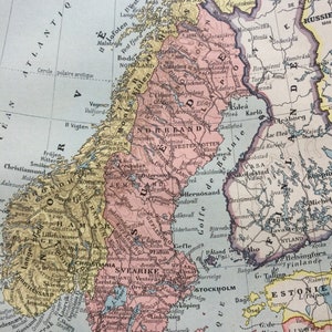 1929 Vintage South Scandinavia Map