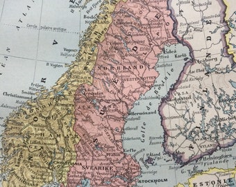 1923 Scandinavia Original Antique Map - Mounted and Matted - Decorative Art - Wall Decor - Norway, Sweden, Denmark, Finland