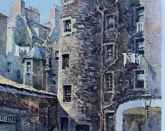 1922 Edinburgh - Smollett's Lodging, St John Street Original Antique Print - Scotland - Mounted and Matted - Available Framed