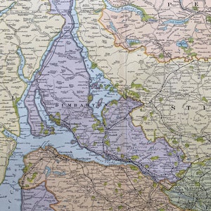 1902 Glasgow und Trossachs Original Antike Landkarte - Große Wandkarte - Schottland - Argyle, Dumbarton, Stirling, Perth, Renfrewshire