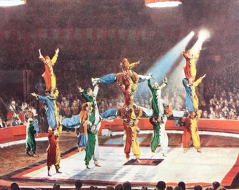 1940s Acrobats at the Circus Original Vintage Print - Mounted and Matted - Theatre - Available Framed