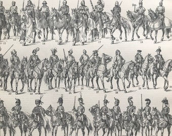 1897 Cavalry Original Antique Print - Military Decor - Mounted and Matted - Available Framed