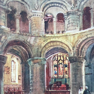 1907 Norman Church of the Holy Sepulchre, Cambridge Original Antique Print - Mounted and Matted - Available Framed