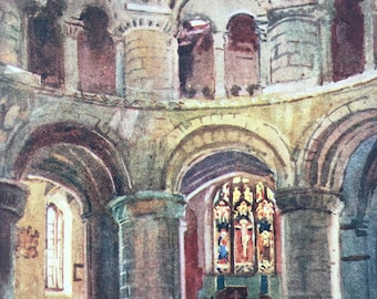 1907 Norman Church of the Holy Sepulchre, Cambridge Original Antique Print - Mounted and Matted - Available Framed