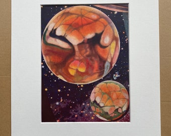 1940s Mars Illustration Original Vintage Print - Mounted and Matted - Astronomy - Planet - Available Framed