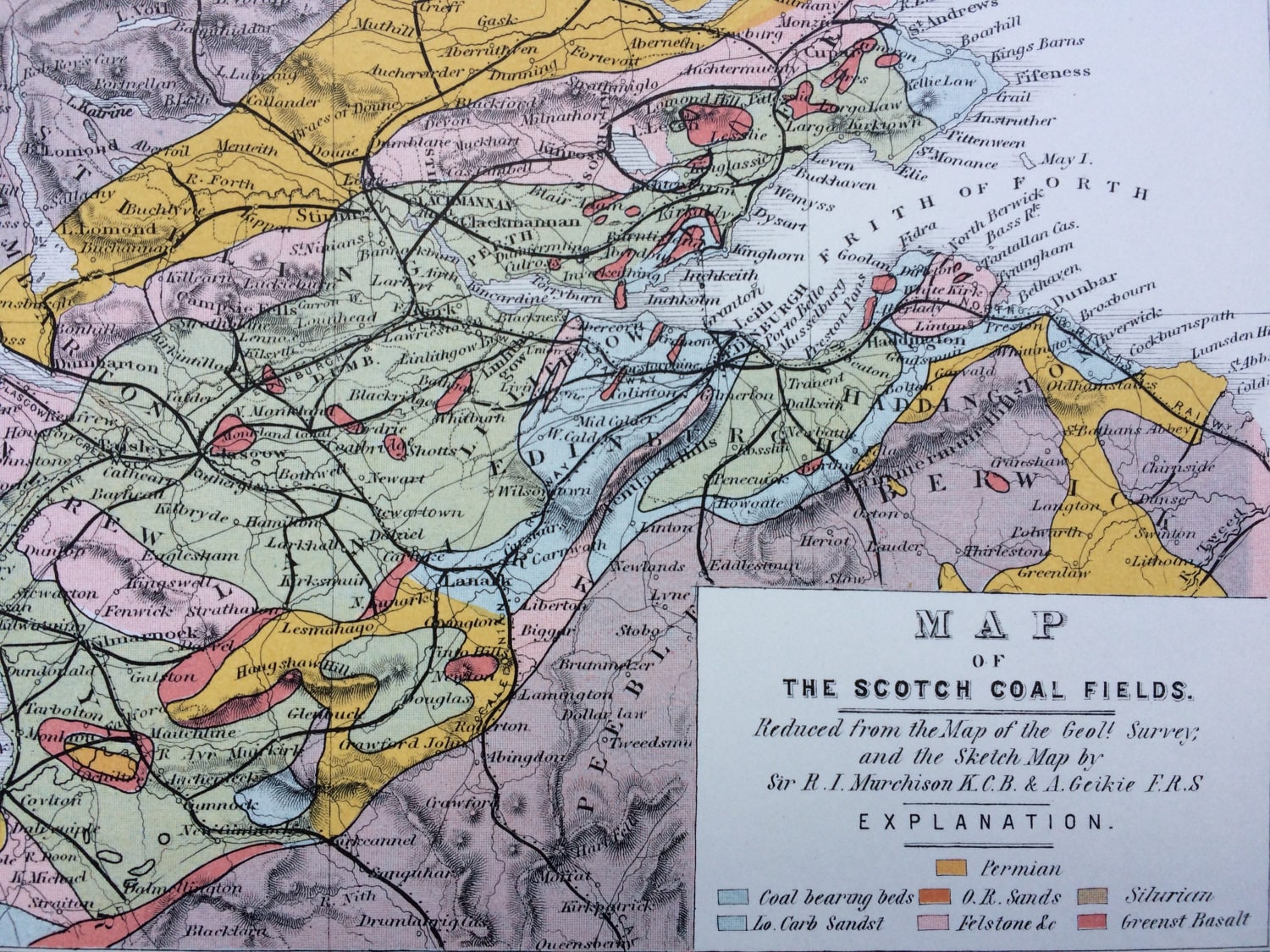 1891 Scotch Coal Fields Original Antique Map - Botanical wall decor - home decor - Scotland 