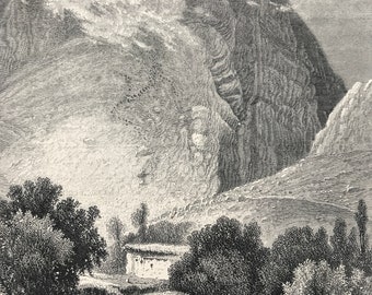 1880 Wady Barada, from Bessima Original Antique Engraving - Syria - Mounted and Matted - Available Framed