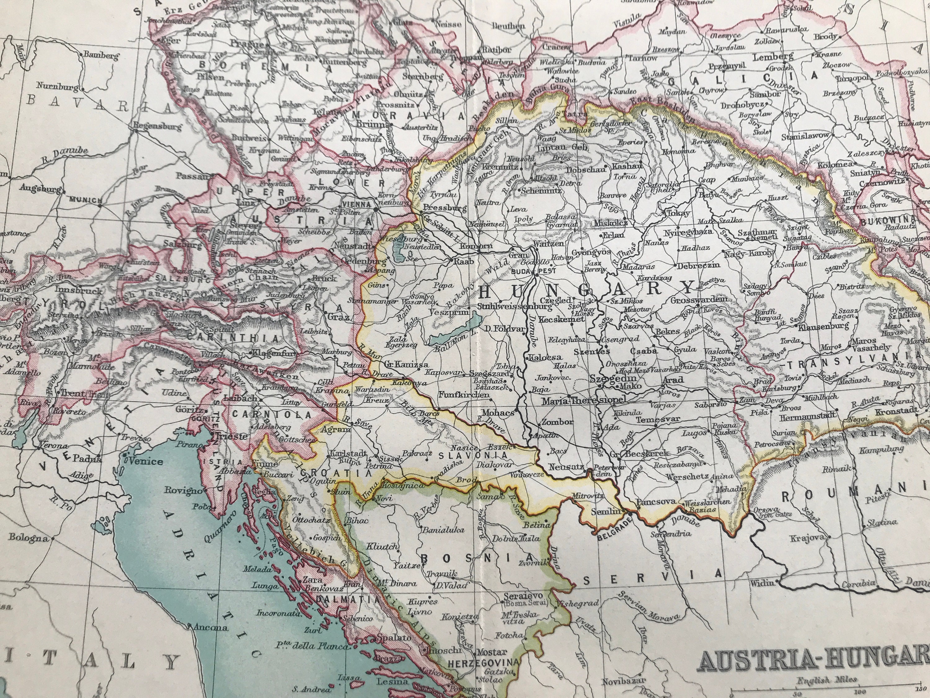 1912 AustriaHungary Original Antique Map AustroHungarian Empire