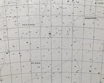 1923 Sextans, Hydra & Pyxis Nautica Original Antique Print - Constellation - Astronomy - Mounted and Matted - Available Framed