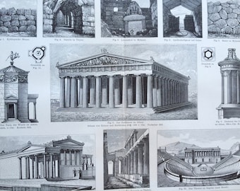 1897 Greek Architecture Original Antique Print - Available Framed - Gift for Architect - Vintage Wall Decor