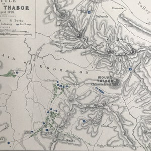 1875 Schlacht am Berg Thabor, 1799 Originale antike Landkarte - Israel - Palästina - Schlachtkarte - Militärgeschichte - gerahmt erhältlich