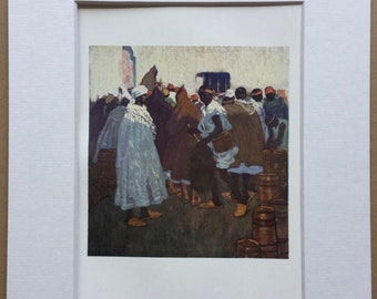 1904 Near a Well in the Town - Morocco Original Antique Print - Moroccan Landscape - Morocco - Mounted and Matted - Available Framed