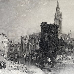 1836 Caen, France Original Antique Print - Engraving - Mounted and Matted - Available Framed