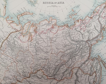 1898 Russia in Asia Large Original Antique A & C Black Map - Siberia - Central Asia - Victorian Wall Decor - Gift Idea